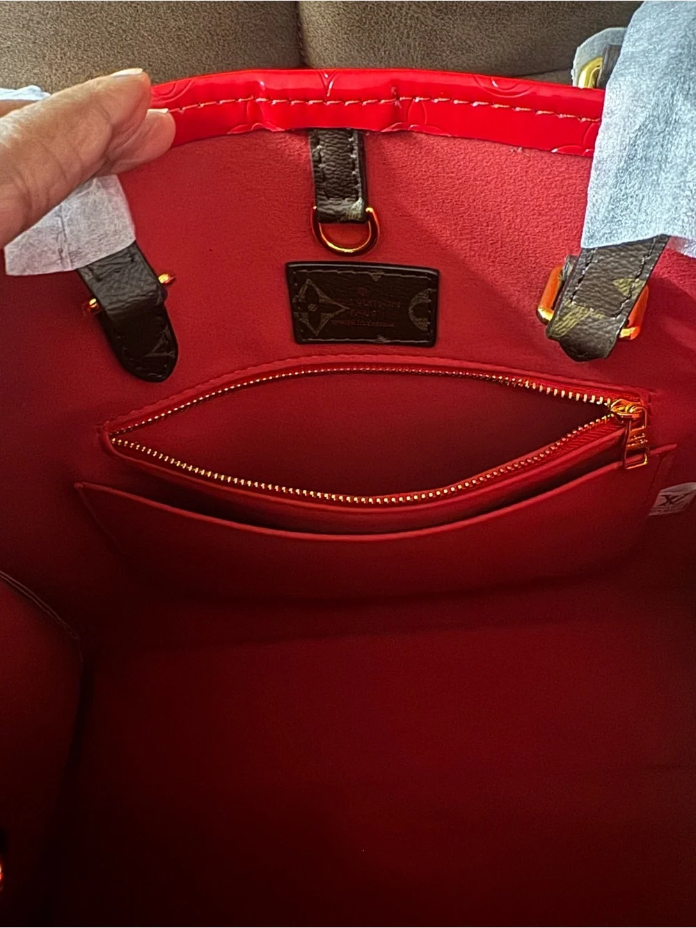 INSPIRED Medium Red Monogram Patent Tote